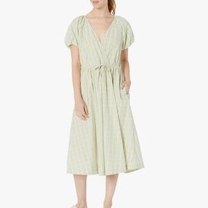 Madewell gigham plaid tie waist faux wrap bubble sleeves boho midi dress